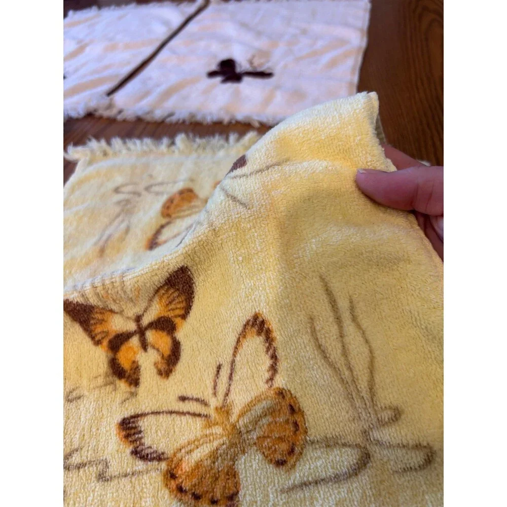 Bundle lot vintage groovy butterfly hand towel set white yellow cottagecore